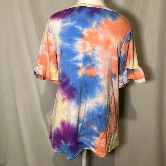 Colorful tie dye Cream n Sugar USA half sleeve top size small - Picture 2 of 4